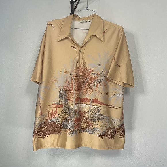 VTG Spire California tan polyester polo w/ tropical design sz Tall XXL - Picture 2 of 11